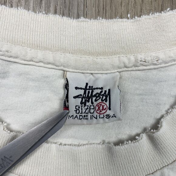 Vintage Stussy Shirt Mens Extra Large White Stick Man Graphic Made USA 90s - Picture 10 of 16
